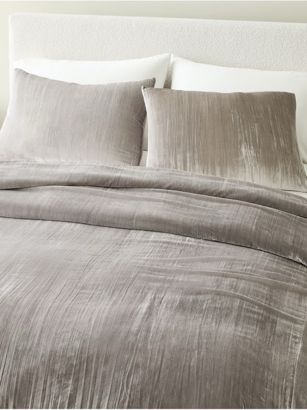 West Elm Crinkle Velvet Duvet Cover Luxe - Taupe/Gray Double Queen
